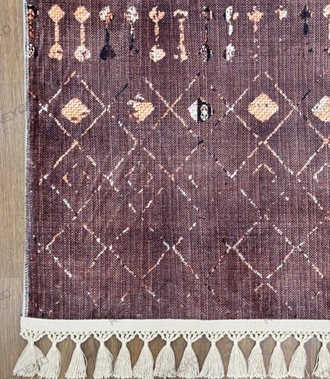 Bambu Modern Eskitme Etnik Desen Kadife Dokunuşlu Pamuk Dokuma Taban Halı