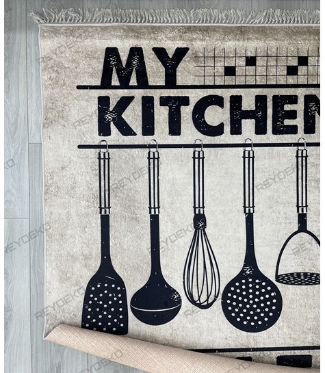 Benim Mutfağım Benim Kurallarım Deri Taban Mutfak Halısı